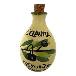 NWT Colavita Hand-Painted Ceramic Olive Oil Bottle Cork Stopper Kitchen Decor